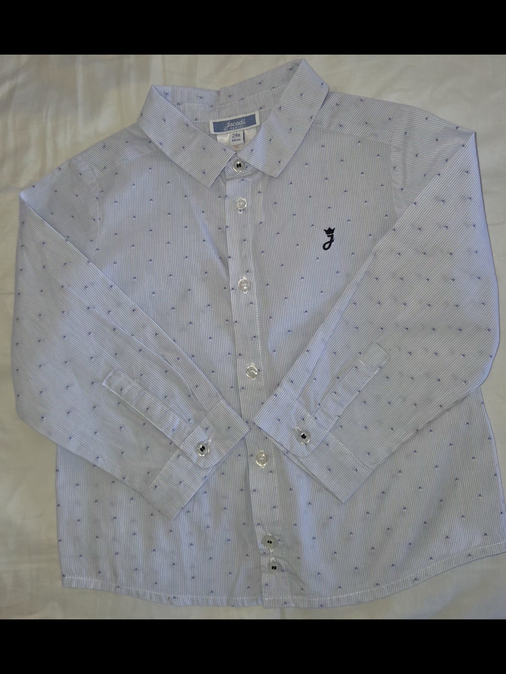 Jacadi Light Blue Pinstripe Button-Down Shirt with Navy Micro Dots